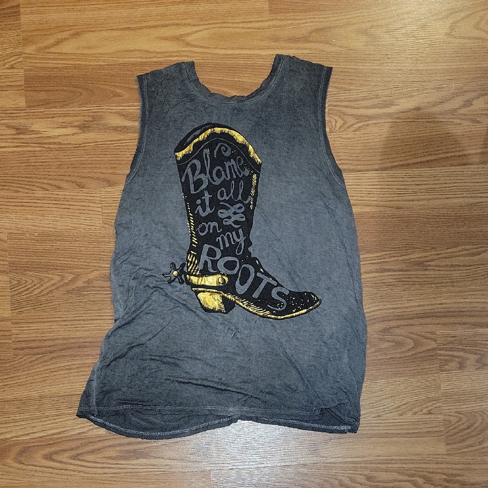 Gray Sleeveless Top with Boot Graphic